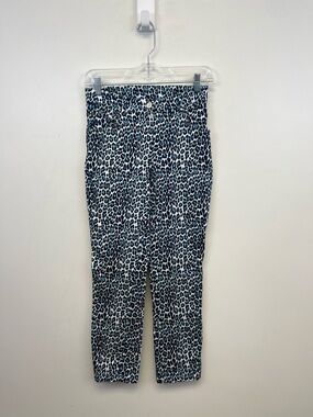 Jude Connally Aqua Blue and Navy Leopard Print Straight Leg Pants Size XS